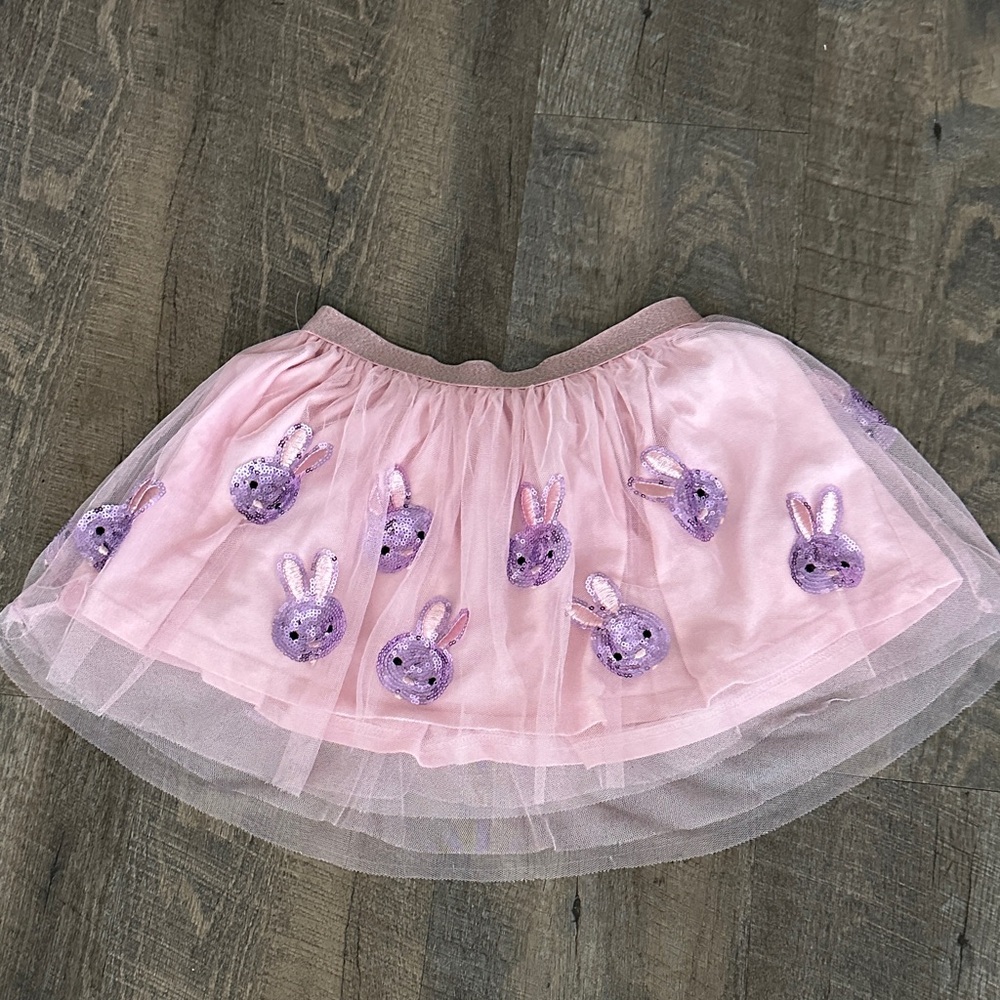 Pink Tulle Skirt with Purple Bunny Appliques
